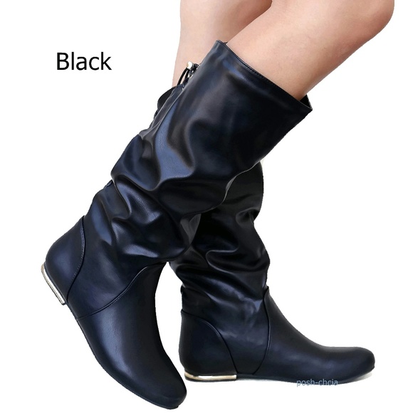 Shoes New Black Slouchy Mid Calf Flat Heel Riding Boots Poshmark